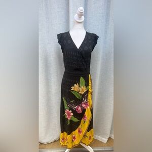 Munny black wrap floral midi dress